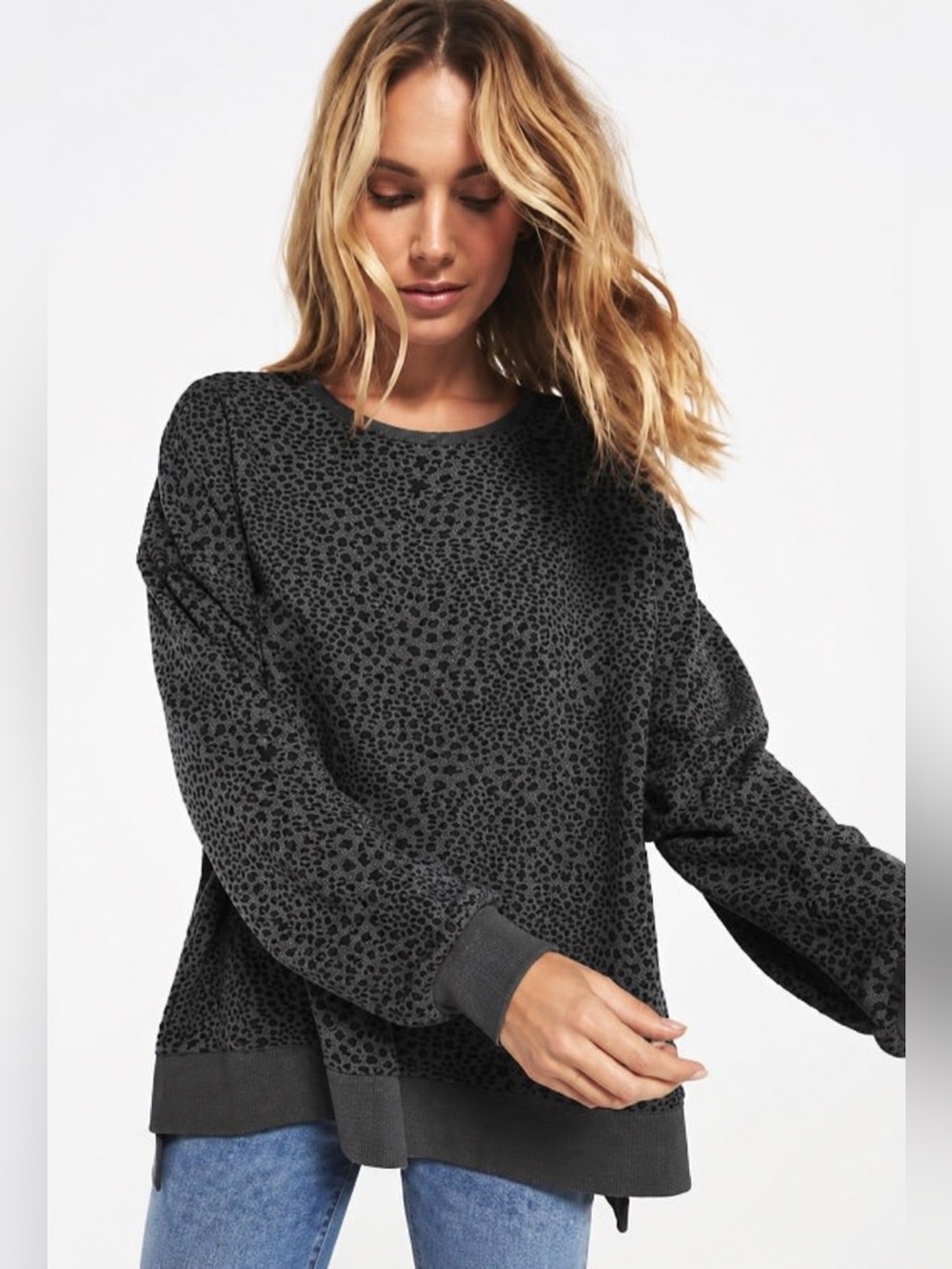 Z Supply Gray Star Print Pullover Sweatshirt